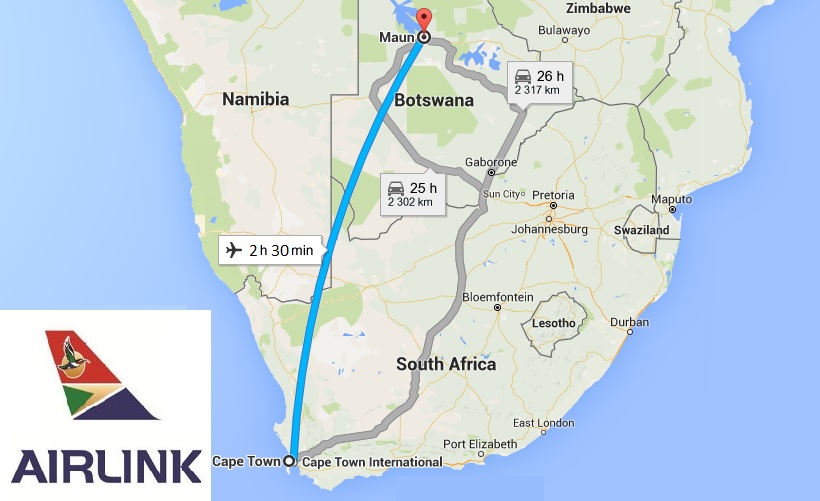 Airlink Cape Town - Maun flight route